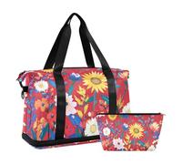 Borsa da viaggio con fiori primaverili e girasole rosso, borsa grande da portare con tracolla regolabile per allenamento impermeabile, primavera Fiori Girasole rosso, 1 size