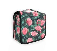 Borsa da viaggio con fiori rosa rosa con gancio per appendere kit da barba multifunzionale viaggio