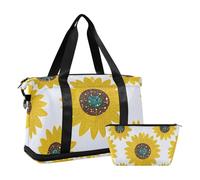 Borsa da viaggio con girasole finto, glitterata, bianca, per palestra, sport, con tracolla regolabile, impermeabile, Falso Glitter cartoon girasole bianco, 1 size