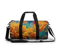 Borsa da viaggio con girasoli vibranti con petali vorticosi, borsa da palestra per donne e uomini, borsa da viaggio cilindrica per allenamento sportivo con tracolla