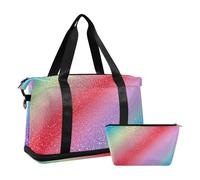 Borsa da viaggio con glitter arcobaleno sfumato borsa da palestra con cinghia regolabile per allenamento impermeabile, Glitter sfumato arcobaleno, 1 size