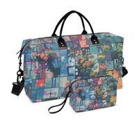 Borsa da viaggio con griglia colorata Borsa da viaggio Borsa da viaggio Borsa sportiva Tote Borsa da palestra con borsa da toilette per yoga impermeabile, Griglia colorata, 1 size