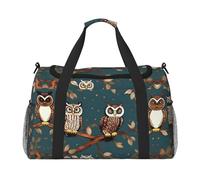 Borsa da viaggio con gufi sui rami degli alberi, borsa da viaggio per donne e uomini, per avventure all'aperto, ideale per campeggio ed escursionismo, Nero , Taglia unica