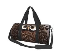 Borsa da viaggio con gufo chicco di caffè, per donne e uomini, borsa da palestra grande, borsone per weekend, borsa da notte con tracolla, nera, taglia unica, Nero , Taglia unica