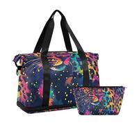 Borsa da viaggio con leopardo arcobaleno glitterato borsa da palestra borsa da viaggio per la notte con tracolla regolabile per palestra grande capacità, Leopardo glitter arcobaleno, 1 size