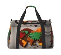 Borsa da viaggio con mappa del mondo fatta di spezie, grande borsa riutilizzabile per la spesa, perfetta per attività all'aperto, sport, campeggio e generi alimentari, nero, Taglia unica