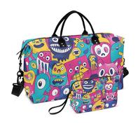 Borsa da viaggio con mostri colorati in stile cartone animato, grande, borsa da palestra con borsa da toilette per allenamento pieghevole, Mostro colorato dei cartoni animati, 1 size