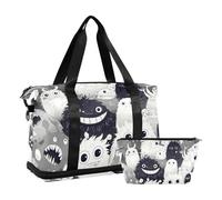 Borsa da viaggio con mostro dei cartoni animati, colore nero e grigio, con tasca bagnata, tracolla regolabile, per palestra, sport, yoga, impermeabile, per uomini e donne