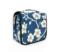 Borsa da viaggio con motivo a vite cinese, blu e beige, con gancio per appenderla, per articoli da toeletta e hotel