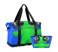 Borsa da viaggio con motivo alieni verdi carini cartoni animati che ascoltano la musica, borsa da viaggio con tracolla regolabile per viaggio multifunzionale, Cartoon simpatici alieni verdi ascoltando