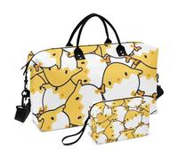 Borsa da viaggio con motivo di pollo giallo carino, borsa da viaggio con tracolla regolabile, pieghevole, per viaggi in aereo, Pollo giallo carino cartone animato, 1 size
