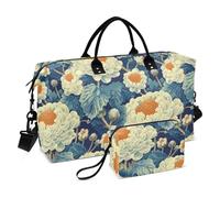 Borsa da viaggio con motivo floreale di cavolfiore blu bianco per una notte Tote e bagaglio con tracolla regolabile per aereo da viaggio set da 2 pezzi maletín de para mujer