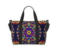 Borsa da viaggio con motivo mandala, borsa da viaggio da donna, borsa sportiva da palestra, borsone da allenamento, durante la notte, Nero , Taglia unica