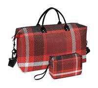 Borsa da viaggio con motivo natalizio a quadri rossi e bianchi, borsa da viaggio per la notte, borsa da palestra con borsa da toilette per yoga pieghevole, Rosso e Bianco Natale Check, 1 size