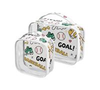 Borsa da viaggio con motivo porta da baseball, colore bianco, verde, giallo, per articoli da toeletta TSA, portatile, per organizzare il trucco, conforme alle compagnie aeroportuali
