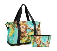 Borsa da viaggio con motivo scimmia marrone con cinghia regolabile per allenamento, grande capacità, Scimmia marrone carino cartone animato, 1 size