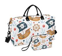 Borsa da viaggio con nave pirata dei cartoni animati, borsa da viaggio per il fine settimana, borsa da palestra con borsa da toilette per sport multifunzionale, Nave pirata del fumetto, 1 size
