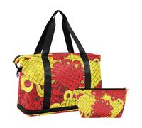 Borsa da viaggio con nodo cinese della cultura cinese Borsa da viaggio per la notte Tote e bagaglio con tracolla regolabile per palestra pieghevole, Cultura cinese nodo cinese, 1 size