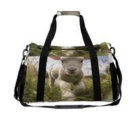 Borsa da viaggio con pecore che corrono sull'erba, spallacci regolabili, doppie cerniere, borsa tote con grande capacità e multifunzione, borsa da viaggio per donne, viaggi, palestra, fine settimana.