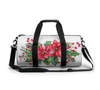 Borsa da viaggio con pigne di Natale rossa con fiori di agrifoglio, borsa da palestra per donne e uomini, borsa da viaggio cilindrica con tracolla