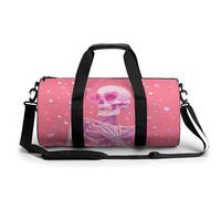 Borsa da viaggio con scheletro rosa in occhiali da sole a forma di cuore, borsa da palestra per donne e uomini, borsa da viaggio cilindrica con tracolla