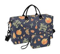 Borsa da viaggio con scritta "Happy Autumn and Thanks Giving", borsa da viaggio per il fine settimana, grande capacità, borsa da palestra con borsa da toilette per yoga viaggi di lavoro, Buon autunno
