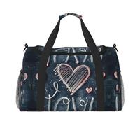 Borsa da viaggio con scritta "I Love You" con stampa a cuori, borsa da weekender, borsa da allenamento, borsa da yoga, borsone per oggetti personali per Audlts, Nero , Taglia unica