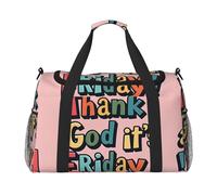 Borsa da viaggio con scritta "Thank God It's Friday", per donne e uomini, per avventure all'aperto, ideale per campeggio ed escursioni, nero, Taglia unica