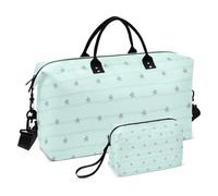 Borsa da viaggio con sfondo verde menta e stelle grigie, borsa da viaggio per il passatempo per la notte, borsa da trasporto per palestra, borse in tela con borsa da toeletta, grande capacità