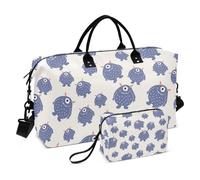 Borsa da viaggio con simpatico motivo con mostri blu in stile cartone animato, borsa da palestra con tracolla regolabile per palestra, pieghevole, con simpatici mostri blu dei cartoni animati, taglia