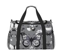 Borsa da viaggio con stampa a farfalla grigio foglia di tè borsa da viaggio borsa sportiva da portare sotto il sedile, nero, Taglia unica