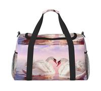 Borsa da viaggio con stampa a forma di cuore con cigno borsa da weekender, borsa da allenamento, borsa da yoga, borsone per oggetti personali per Audlts, Nero , Taglia unica