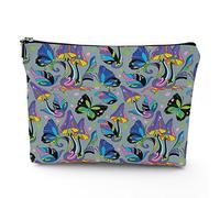 Borsa da viaggio con stampa a fungo, trousse per cosmetici, con elementi magici colorati, con farfalle e funghi, borsa per il trucco in lino, ottimo regalo per viaggi, multicolore, 17,8 x 22,9 cm,