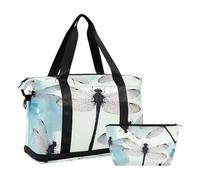 Borsa da viaggio con stampa a inchiostro cinese, libellula, con tasca bagnata, cinturino regolabile, borsone sportivo da viaggio pieghevole per uomini e donne