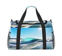 Borsa da viaggio con stampa a onde trasparenti e onde celesti, borsa da palestra, borsa da viaggio essenziale per donne e uomini, Nero , Taglia unica