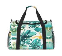Borsa da viaggio con stampa a tema tropicale con piante da spiaggia, borsa da viaggio, borsa sportiva da portare sotto il sedile, nero, Taglia unica
