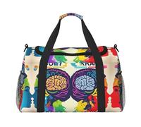 Borsa da viaggio con stampa a vantaggio del cervello sinistro e destro, borsa da weekender, borsa da allenamento, borsa da yoga, borsone per oggetti personali per Audlts, Nero , Taglia unica