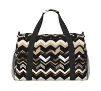 Borsa da viaggio con stampa a zigzag, colore nero, bianco, marrone chiaro, borsa da viaggio, borsa sportiva da portare sotto il sedile, nero, Taglia unica