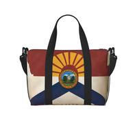 Borsa da viaggio con stampa astratta della bandiera dello stato dell'Oklahoma map02, borsa a tracolla grande, borsa a tracolla spaziosa, borsa da palestra, nera, taglia unica, Nero, One Size
