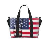 Borsa da viaggio con stampa bandiera americana e pace hippie borsa a tracolla con zip borsa casual per viaggi di fine settimana e palestra shopping, Nero , Taglia unica, Borsa da viaggio