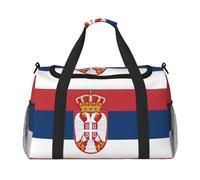 Borsa da viaggio con stampa bandiera della Serbia, borsa da weekender, borsa da allenamento, borsa da yoga, borsone per oggetti personali per Audlts, Nero , Taglia unica