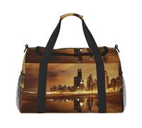 Borsa da viaggio con stampa Chicago, borsa da weekender, borsa da allenamento, borsa da yoga, borsone per oggetti personali per Audlts, Nero , Taglia unica
