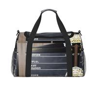 Borsa da viaggio con stampa cinematografica e popcorn, borsa da viaggio per weekender, borsa da palestra, borsa da viaggio essenziale per donne e uomini, Nero , Taglia unica