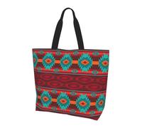 Borsa da viaggio con stampa con mongolfiera e tramonto di grande capacità, da donna, per tutti i giorni, adatta per viaggi e palestra, Motivo geometrico etnico., Taglia unica