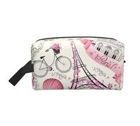 Borsa da viaggio con stampa della Torre di Parigi e una bicicletta, organizer per trucchi per donne e uomini, grande capacità per cosmetici, accessori, articoli da toeletta, shampoo ed elementi