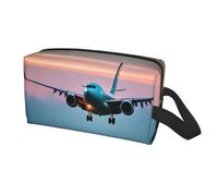 Borsa da viaggio con stampa di aeroplano nelle luci della sera, per uomini e donne, borsa da toilette portatile di grande capacità