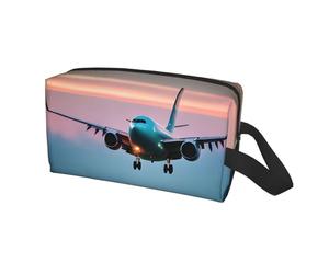 Borsa da viaggio con stampa di aeroplano nelle luci della sera, per uomini e donne, borsa da toilette portatile di grande capacità