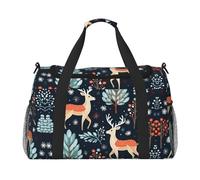 Borsa da viaggio con stampa di alberi di Natale con cervi, borsa da weekender, borsa da palestra, borse da viaggio essenziali per donne e uomini borsa a tracolla, Nero , Taglia unica