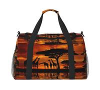 Borsa da viaggio con stampa di alberi maestosi africani con giraffa africana, borsa da weekender, borsa da allenamento, borsa da yoga, borsone per oggetti personali per Audlts, Nero , Taglia unica