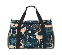 Borsa da viaggio con stampa di albero di Natale e cervi con alce borsa da weekender, borsa da palestra borse da viaggio essenziali da viaggio per donne uomini borsa a tracolla, Nero , Taglia unica
